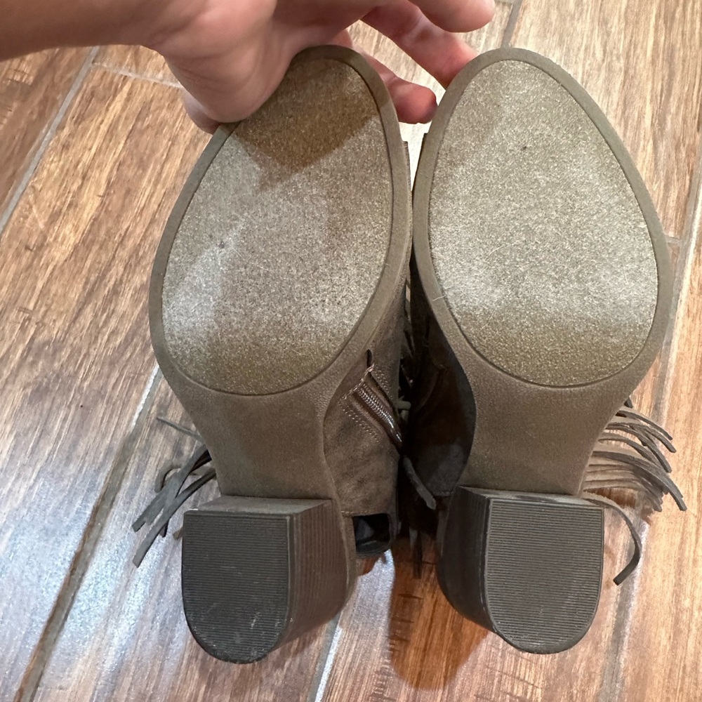 Tan Color Fringe Open Toe Booties - image 3